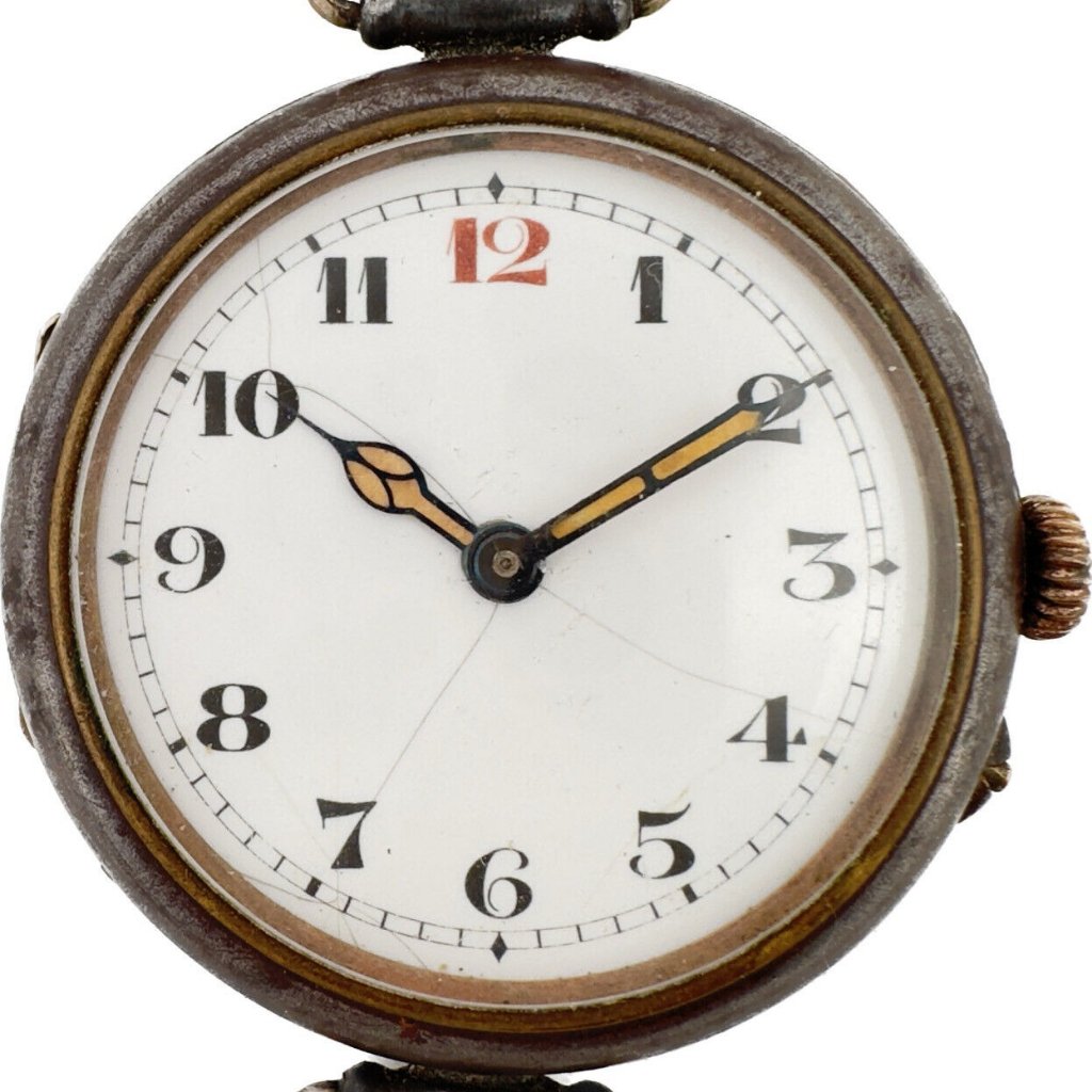 Vintage World War 1 Trench Men's Cylinder Escapement Wristwatch Gun Metal
